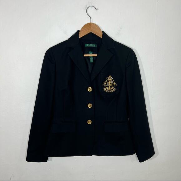 Vintage Ralph Lauren Black Dustin Anchor Flag Nautical Gold Crest Blazer Size S - Picture 1 of 16